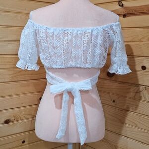 White Off-Shoulder Short Sleeve Crop Top